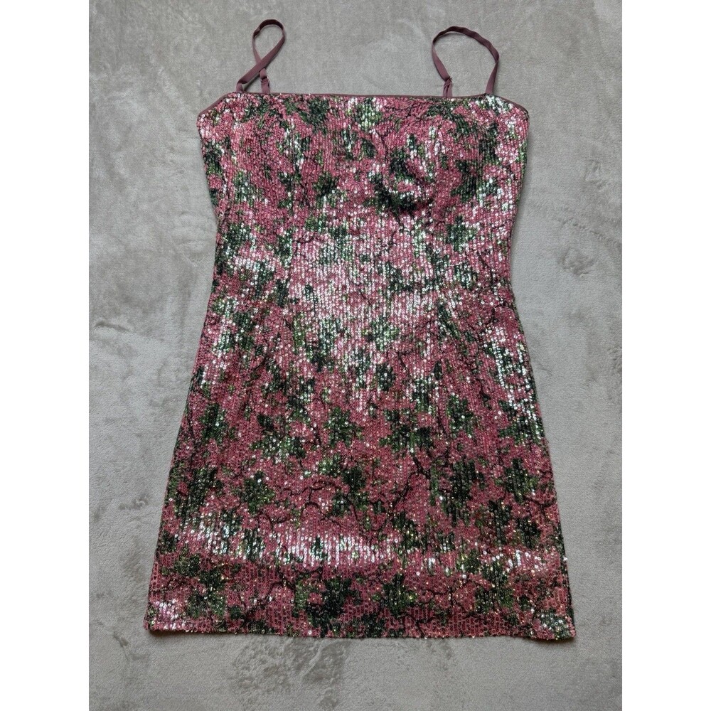 Azazie Atelier Sequin Mini Dress Women’s Size 12 Pink Green Floral